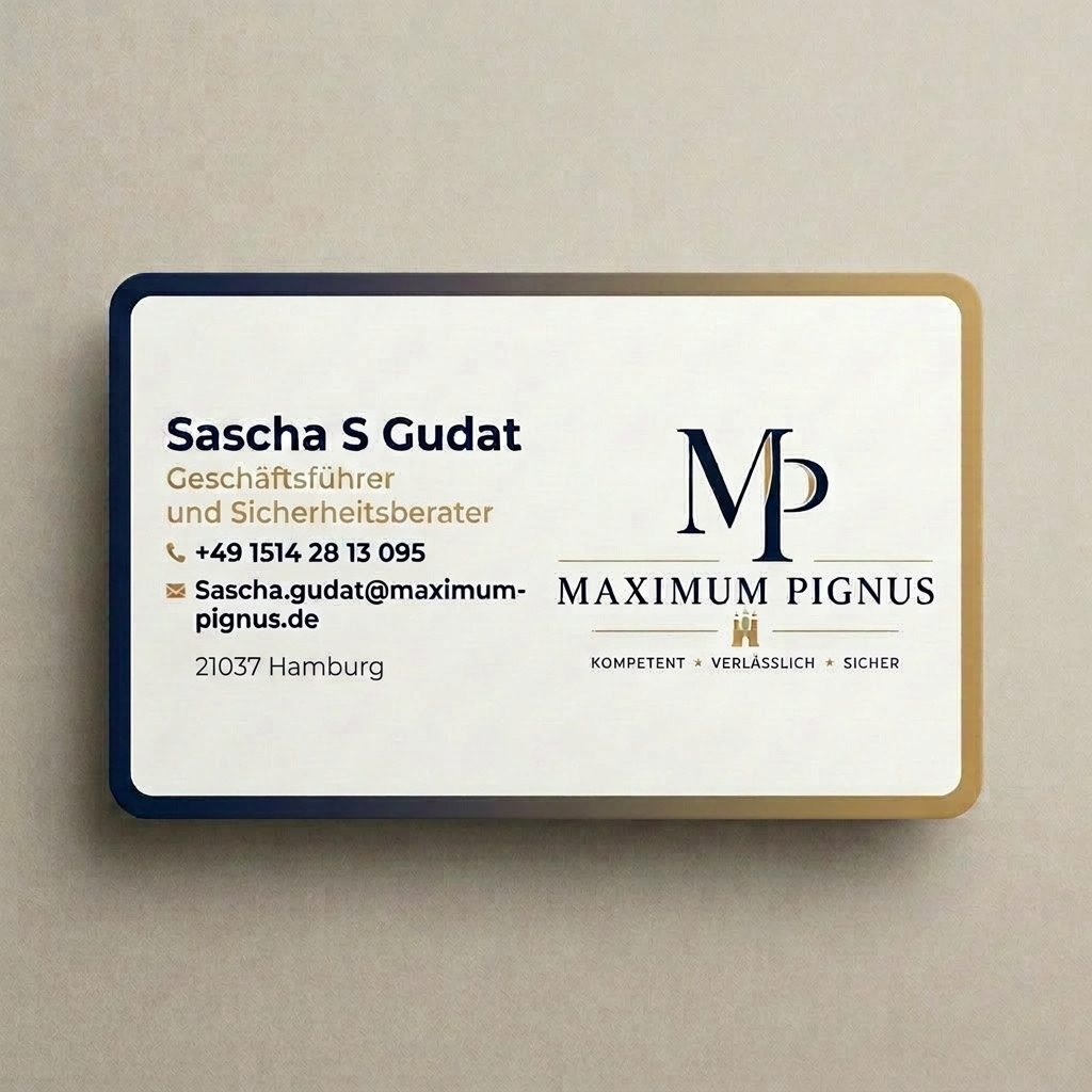 Visitenkarte von Sascha S Gudat, Maximum Pignus, mit Kontaktdaten.
